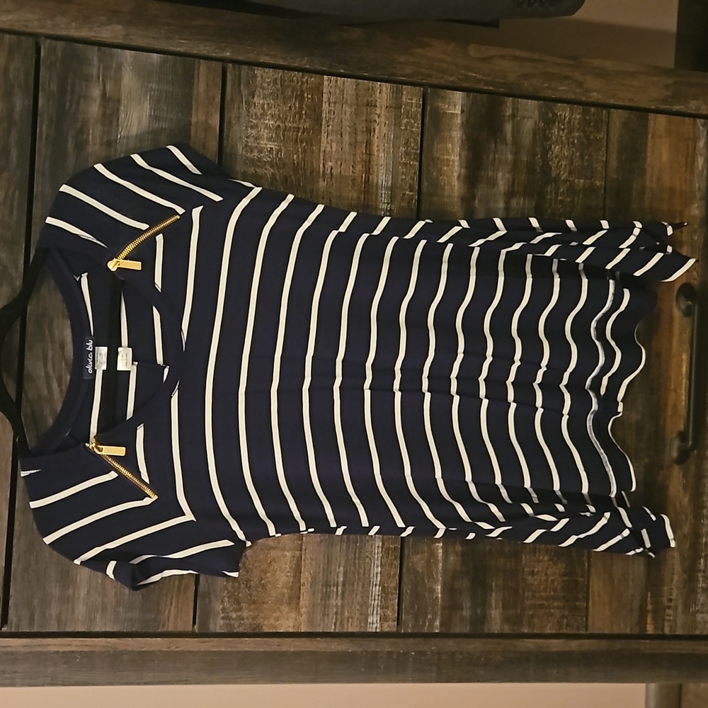 Black & White striped Blouse Sz L